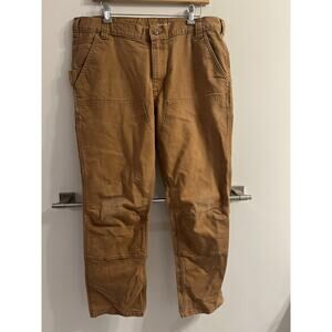 Carhartt B11 BRN loose-fit washed-duck work dungaree pant. With carpenters loop